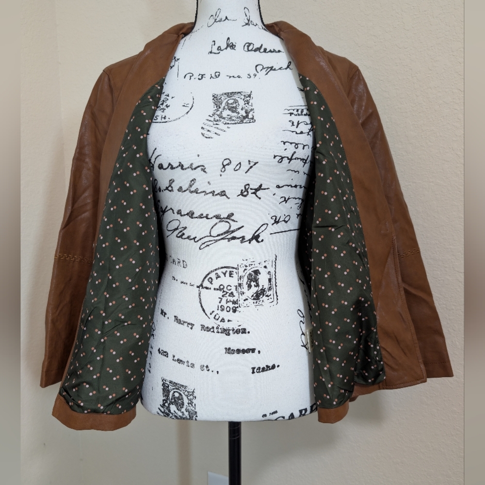 NWT•Anthropologie Hayden Embroidered Faux Leather Boho Jacket W/Pockets•Cognac•M